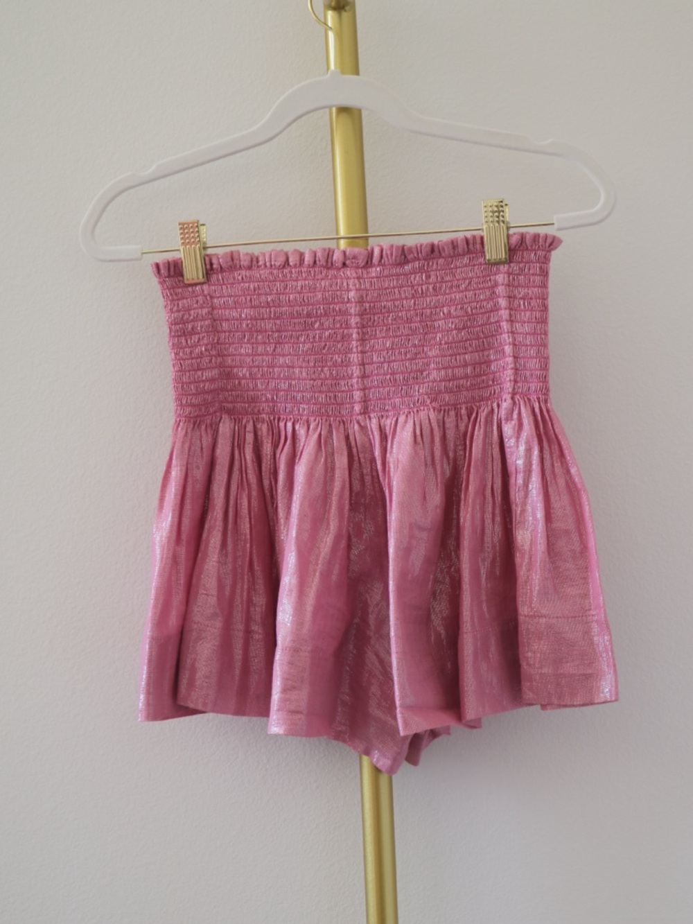 Koch Erika Skirt Pink Metallic Smocked Waist Skort Mini Skirt